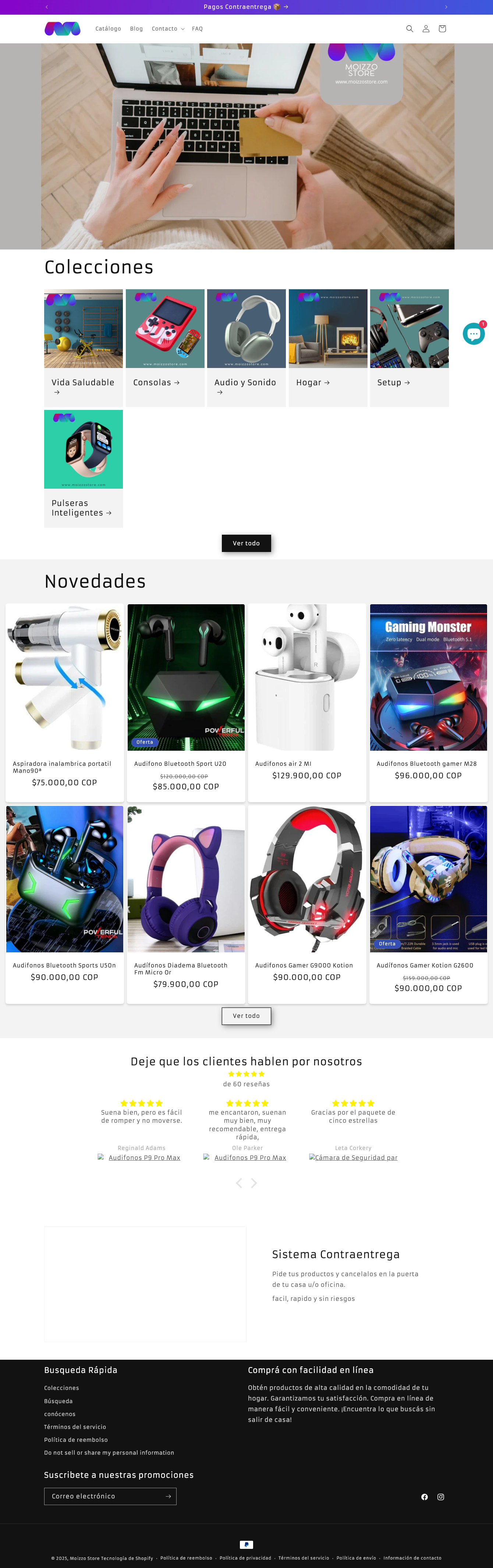 Captura de pantalla del Proyecto tienda moizzo store.com